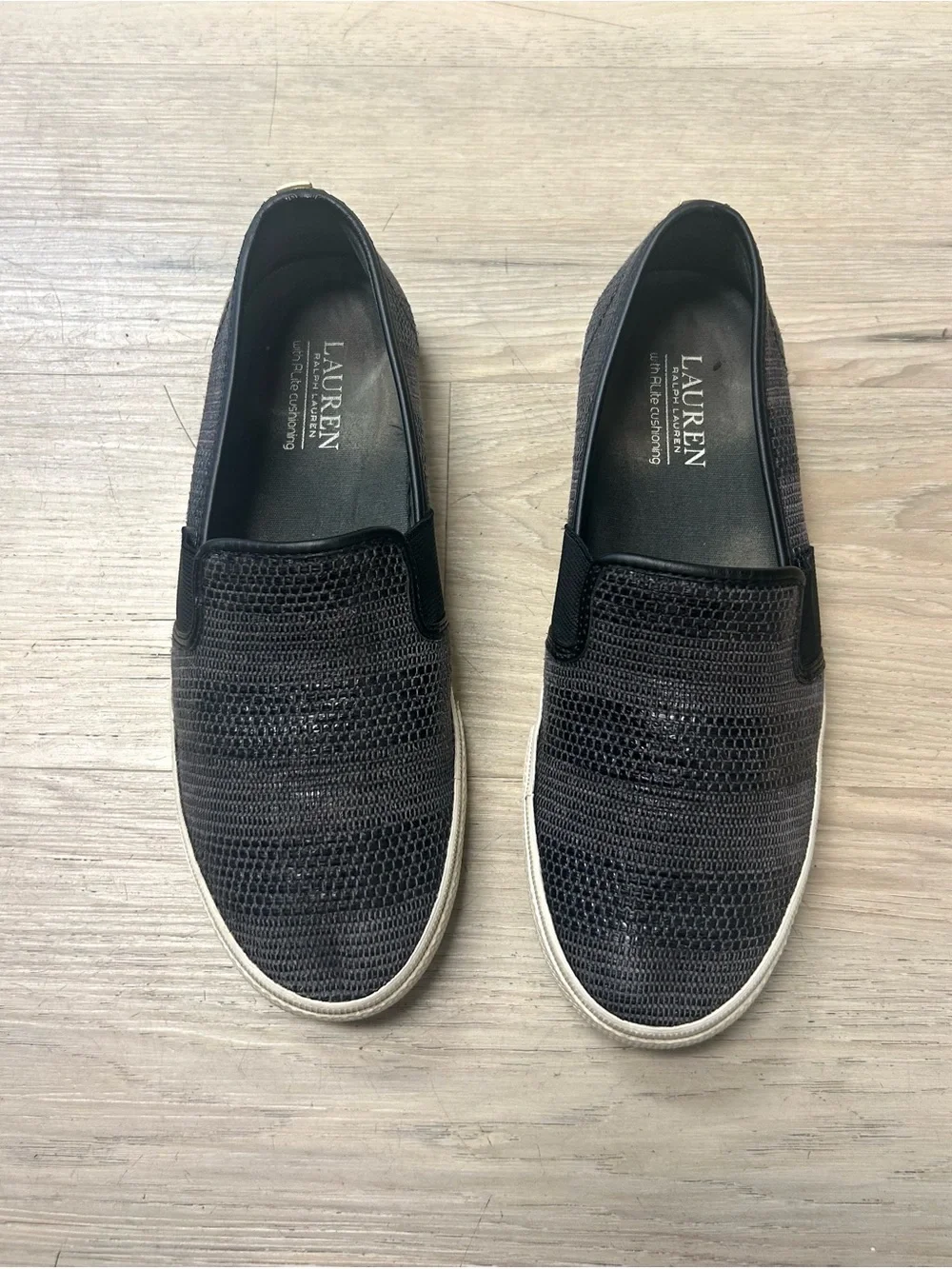 Ralph Lauren Shoes Womens 8.5B Jinny Slip On Flats Sneakers Black Casual Comfort
